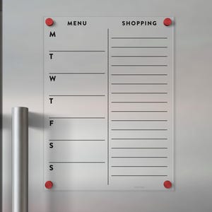 FRIDGE Menu and Shopping List | Magnetic Clear Acrylic Fridge Decor | Dry Erase Menu Board | Non-Staining Acrylic Board for Meal Planning