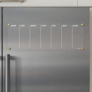 Magnetic Acrylic Weekly Dry Erase Fridge Calendar | Family Organizer Board | Clear Ghost-Free Kitchen Planner | Durable Acrylic Calendar