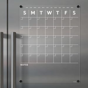 The ORIGINAL ACRYLIC FRIDGE Calendar | Large Magnetic Fridge Calendar with Notes Section | Dry Erase Board with White Text | Gift for Her