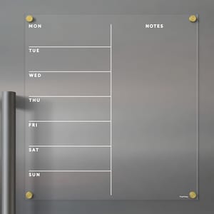 Magnetic Acrylic Dry Erase Fridge Calendar with Week and Notes | Durable Non-Staining with White Text | Weekly Planner | Family Organizer