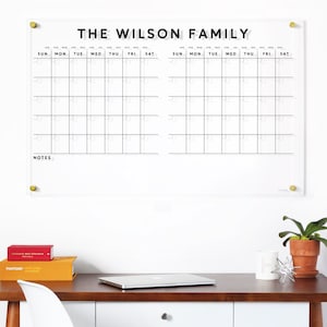 Grote moderne acryl wandkalender | Gezinscommandocentrum | Maandkalender voor droog wissen met 2 maanden | Dik acryl met gepolijste randen