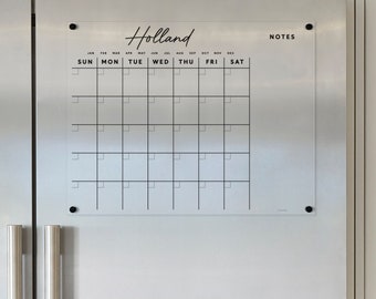 FRIDGE calendar Custom Family Name  - Magnetic acrylic with side notes  | Dry erase calendar