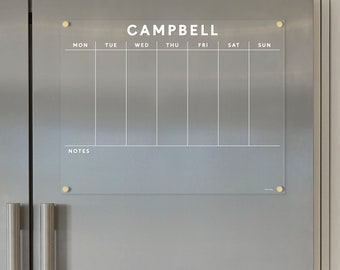 Organizador de nevera semanal sin fantasmas / Pizarra de borrado en seco magnético transparente / Calendario de apellidos personalizado / Planificador de nevera magnético de alta calidad