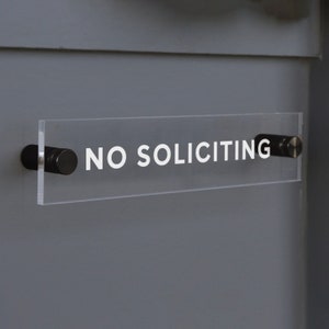 No Soliciting Acrylic Sign | Clear Polished Edge | Durable Outdoor Sign with Custom Text Option | Weatherproof No Soliciting Acrylic Signage