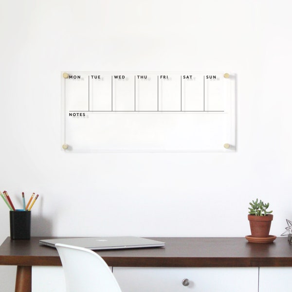 Reusable Acrylic Wall Calendar | Weekly Clear Board with Notes | Minimalist One Week Horizontal Calendar