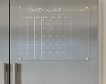 FRIDGE calendar Custom Family Name | Magnetic acrylic with side notes  | Dry erase calendar