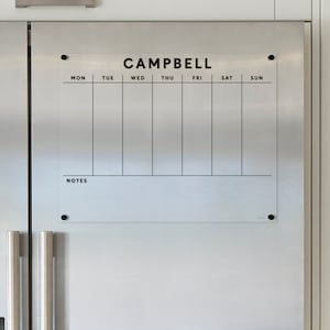 Custom Family Name Weekly Fridge Calendar with Notes | Magnetic Acrylic Dry Erase Calendar | Personalized Family Planner | Weekly Planner