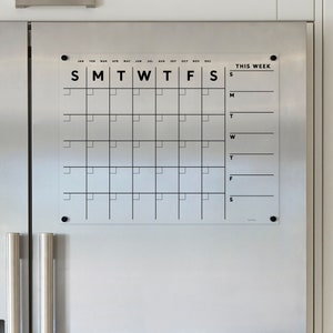 Magnetic Acrylic Dry Erase Fridge Calendar with One Week and One Month | Durable Non-Staining Kitchen Organization Board | Family Organizer