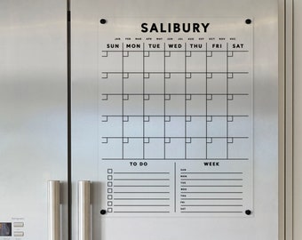 FRIDGE calendar Custom Family Name | Magnetic acrylic with customizable bottom sections  | Dry erase calendar