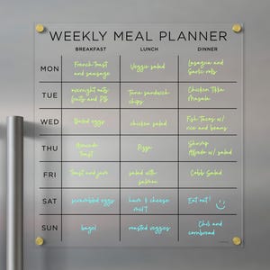 KOELKAST Weekplanner | Magnetisch acryl | Nat- en droogwiskalender | Moderne acryl droog uitwisbare maaltijdplanner voor gezinsorganisatie