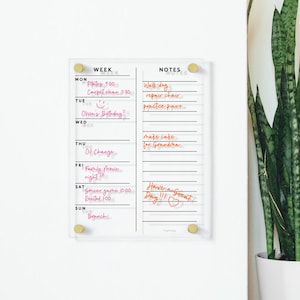 Aanpasbare acryl wandkalender voor week- en notities | Moderne opberger voor thuiskantoor | Strak ontworpen thuiskantoorkalender