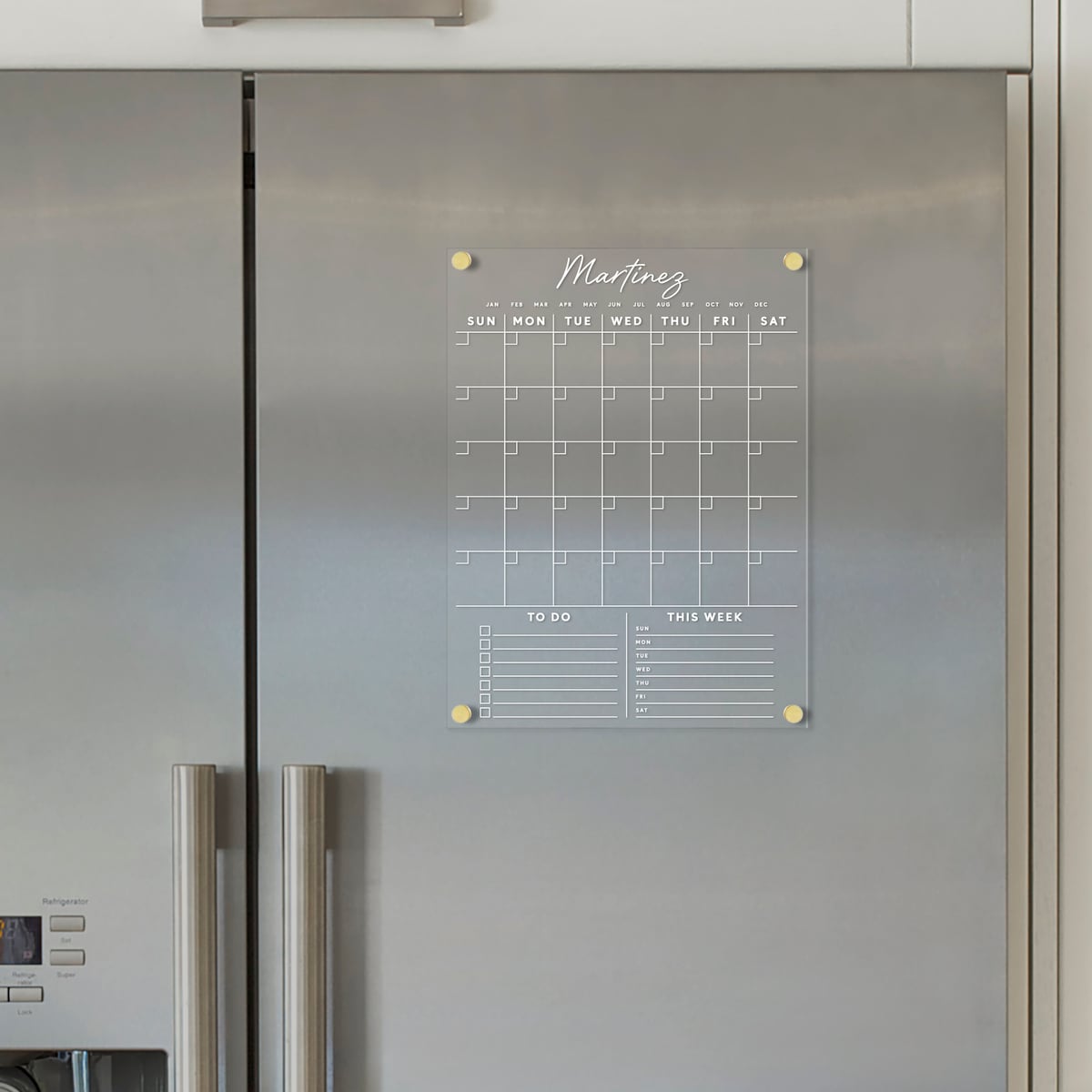 Elegant Custom Family Fridge Calendar | Modern Kitchen Organization Board | Clear Acrylic Dry Erase Calendar With Customizable Sections - Etsy
