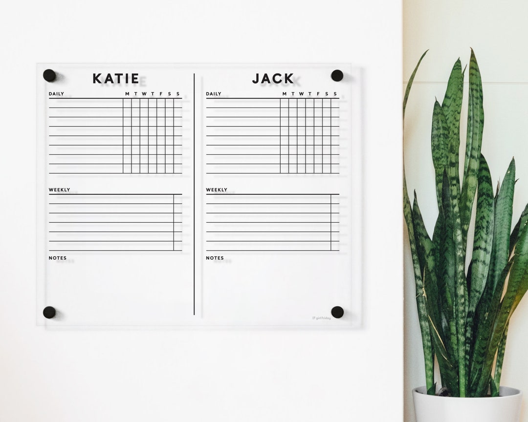 Customizable Dry Erase Acrylic Chore Chart | Responsibility Board for 2 ...