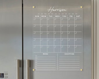 FRIDGE calendar Custom Family Name | Magnetic acrylic with customizable sections  | Dry erase calendar