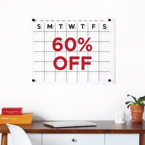60% korting! De originele acryl wandkalender | Doorzichtige, droog uitwisbare kalender met zwarte tekst | Gepolijste randen | Beperkte voorraad, geen aanpassingen
