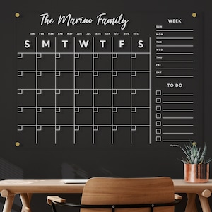Grote gepersonaliseerde acrylkalender | Maandkalender voor droog wissen 2025 | Minimalistische wanddecoratie voor keuken, kantoor of bijkeuken