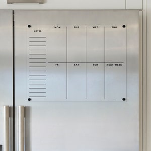 Magnetic Acrylic Weekly Fridge Calendar with Notes | Dry Erase Acrylic Planner | Durable Non-Staining Organizer | Polished Edges Calendar
