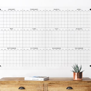 Jaarlijkse droog uitwisbare acrylkalender | Grote muurplanner | Transparante opberger met gepolijste rand | Vlekvrije wandkalender | Kantoorinrichting aan huis