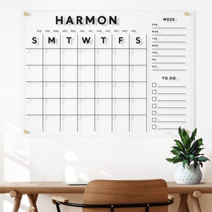 Personalized Acrylic Wall Calendar with Customizable Side Sections | 2023 Minimalist Wall Calendar, for Kitchen, Office or Mudroom