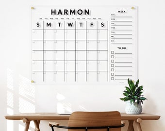 Personalized Acrylic Family Wall Calendar with Side Sections | 2025 Minimalist Dry Erase Planner for Home Office | Housewarming Gift