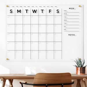 Elegant Clear Acrylic Calendar | Minimalist Clear Acrylic Wall Calendar | Customized Side Sections | Monthly Dry Erase Lucite Board