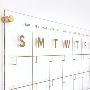 Acrylic Calendar with side notes GOLD TEXT Dry Erase Calendar for wall Reusable, Forever Calendar image 2
