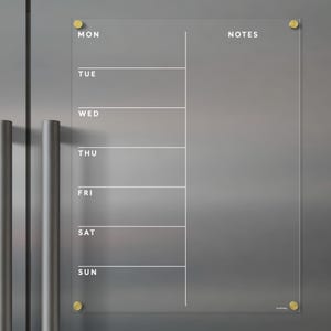 Magnetic Acrylic Dry Erase Fridge Calendar with Week and Notes | Durable Non-Staining with White Text | Weekly Planner | Family Organizer
