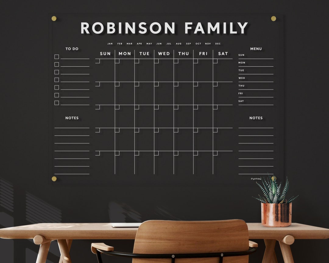 Custom Clear Acrylic Monthly Calendar With 4 Side Sections | Family ...