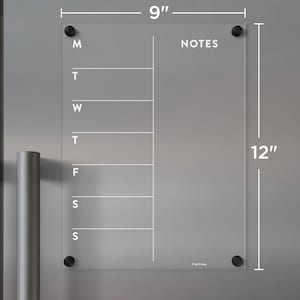 FRIDGE Week and Notes | Magnetic Acrylic Dry Erase Calendar | Non-staining Clear Acrylic Board | Durable Fridge Calendar | Housewarming Gift