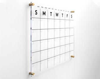 The Original Acrylic Dry Erase Calendar | Clear Wall-Mounted Monthly Planner | Sleek Modern Design | Decorative Home Decor Calendar