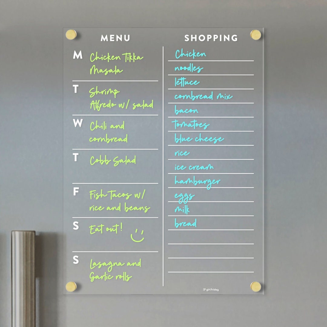  Acrylic Meal Planner Magnetic Menu Board for Kitchen