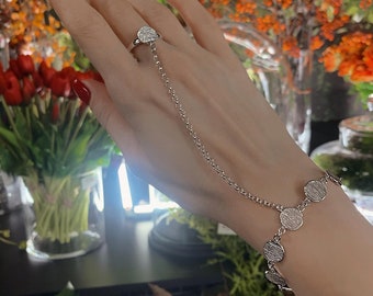 Sterling silver hand chain "Coin" Bracelet ring slave bracelet Hand piece Wedding jewelry Finger bracelet Armenian silver jewelry