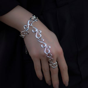 Sterling Silver Hand Chain Bracelet "Gia" Bracelet Ring Sterling Silver Finger Bracelet Slave Bracelet Hand Jewelry Wedding jewelry