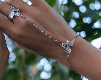 Sterling Silver Hand Chain "Leaves" Bracelet Ring Sterling Silver Finger Bracelet Slave Bracelet Wedding jewelry Armenian Silver Jewelry