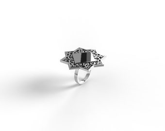 Sterling silver ring "Biayna" Ornament ring Wedding ring Flower ring Mirrror ring Statement ring Filigree ring Armenian silver ring