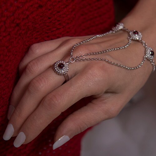 Sterling Silver Hand Chain Slave Bracelet Statement Ring Etsy