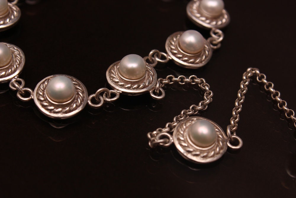 Sterling silver slave bracelet with natural pearl Etsy