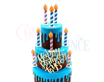 3D Birthday Cake Box SVG for Cricut and Silhouette – Printable Cake Gift Box – Digital Template