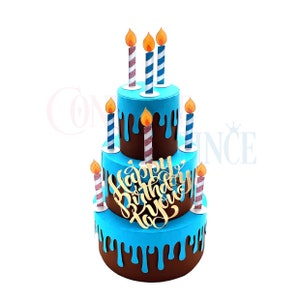 Modello torta di compleanno 3D / PNG SVG / STAMPABILE / E per macchine da taglio / Confezione per regali / Accessorio per la tavola di compleanno / Regalo