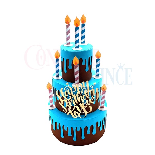 3D Birthday Cake Box SVG for Cricut and Silhouette – Printable Cake Gift Box – Digital Template