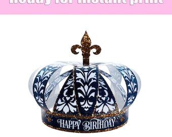 3D Crown | King Crown | PRINTABLE | For home printing | 2 pieces A4 format make a Crown | Wearable | Accessory for the table |