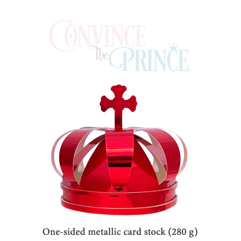 May include: Red paper crown with a cross on top. One-sided metallic card stock (280 g).
