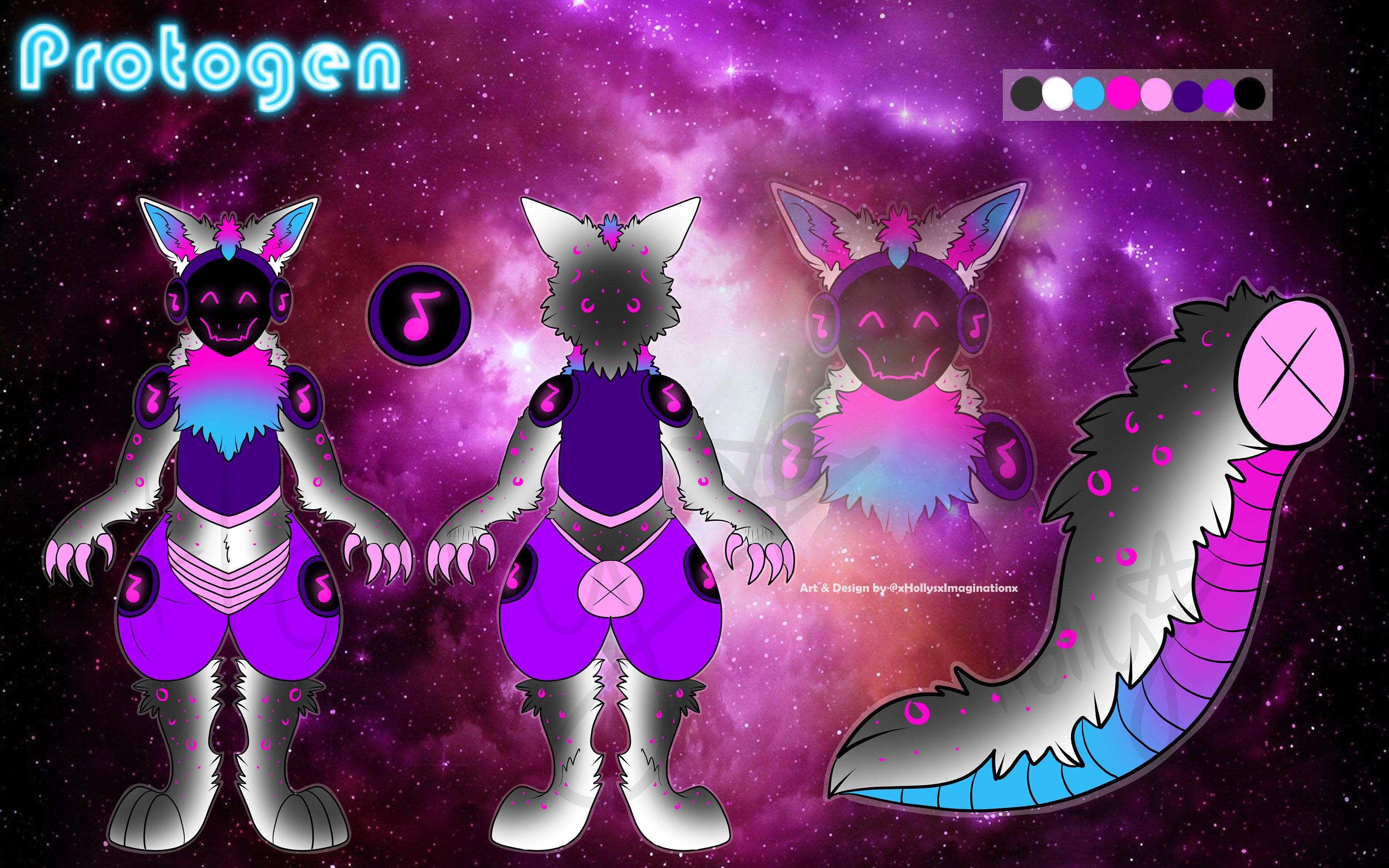 Protogen Fursuit Waving Cosmic Red stars Fursona Furry - Protogen