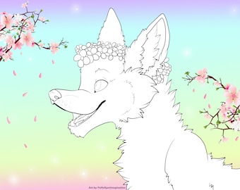 Spring Themed Fursona Canine Lineart Base #Furry