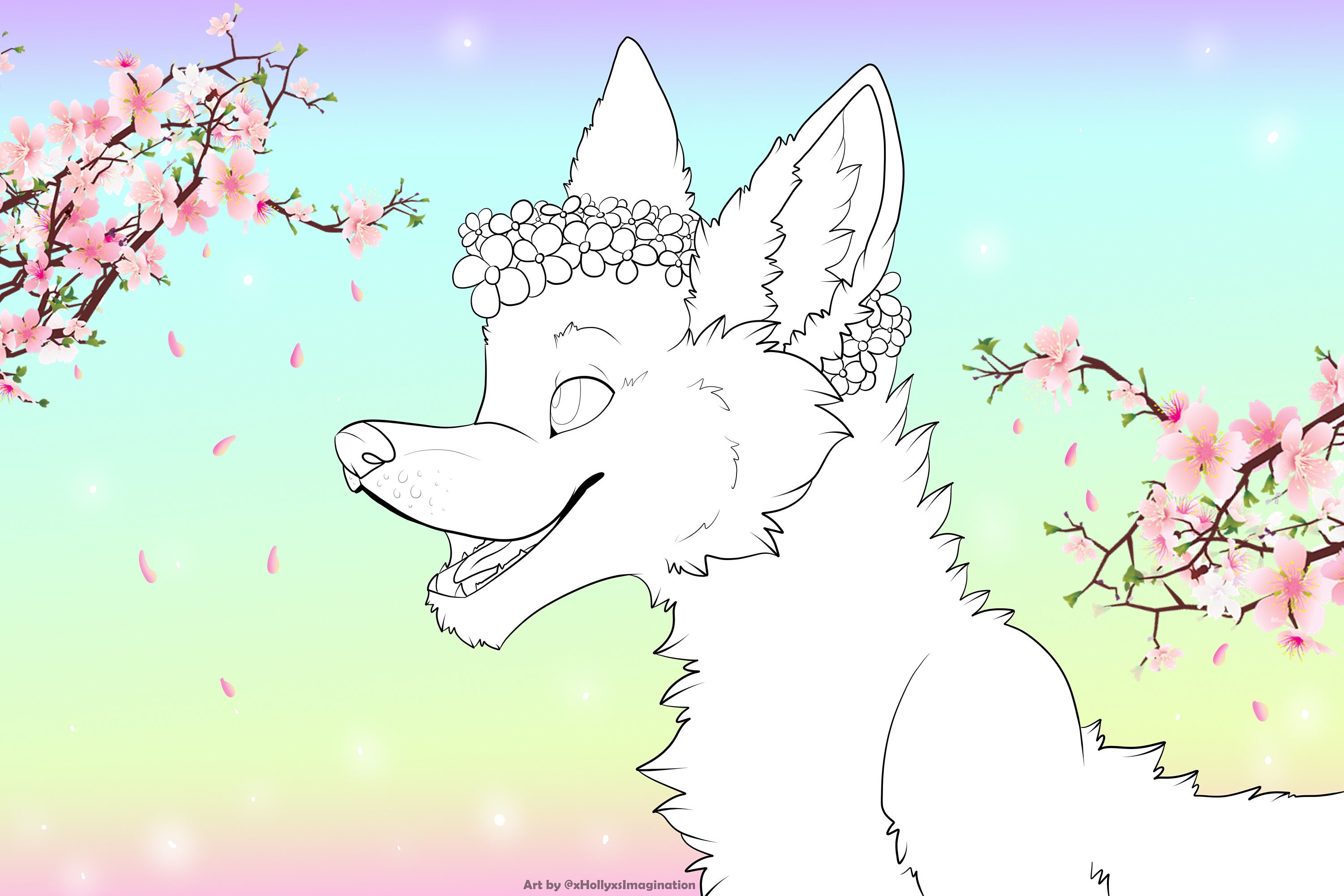 Spring Themed Fursona Canine Lineart Base #furry - Etsy