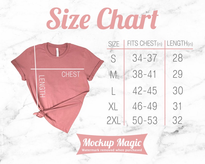 Bella Canvas Size Chart 3001 Mockup 3001 Unisex Crewneck Mauve - Etsy ...