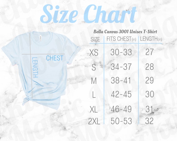 bella 3001cvc size chart