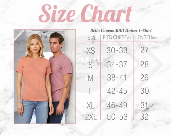 bella unisex t shirt size chart