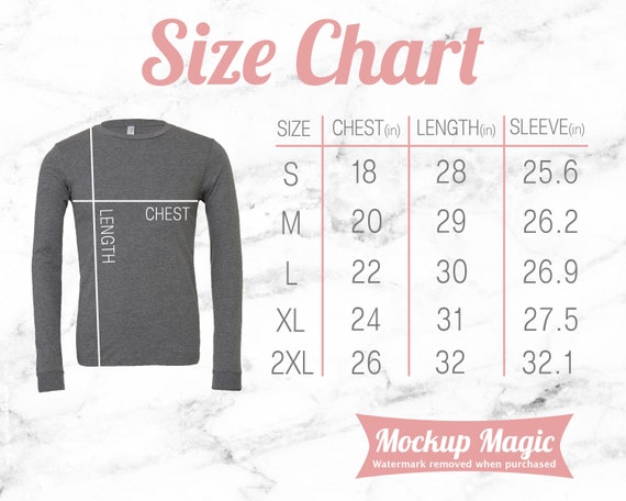Bella Canvas Unisex Shirt Size Chart