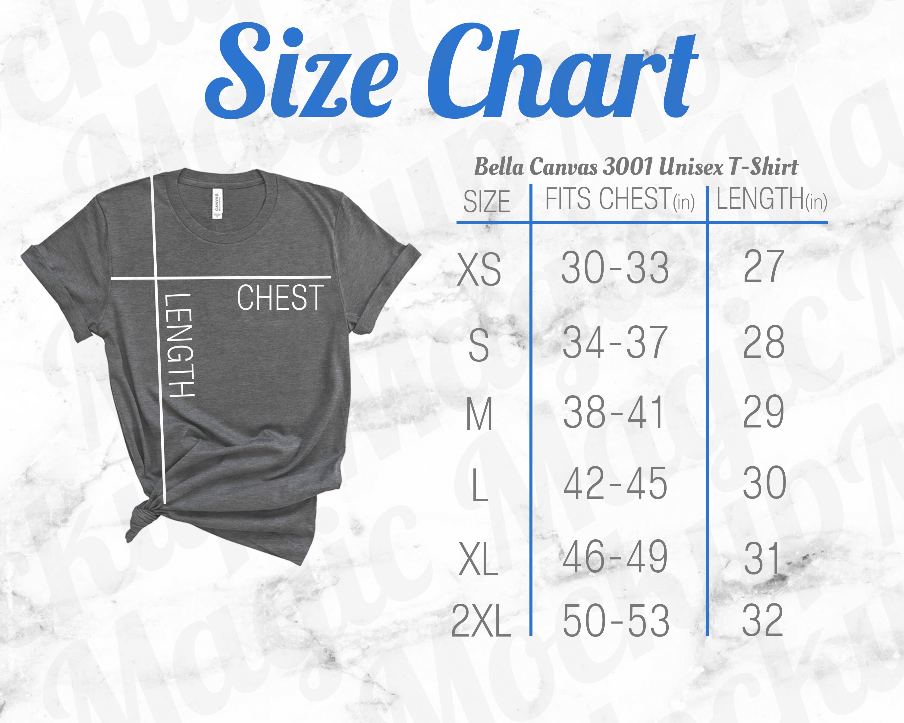 bella canvas brand size chart